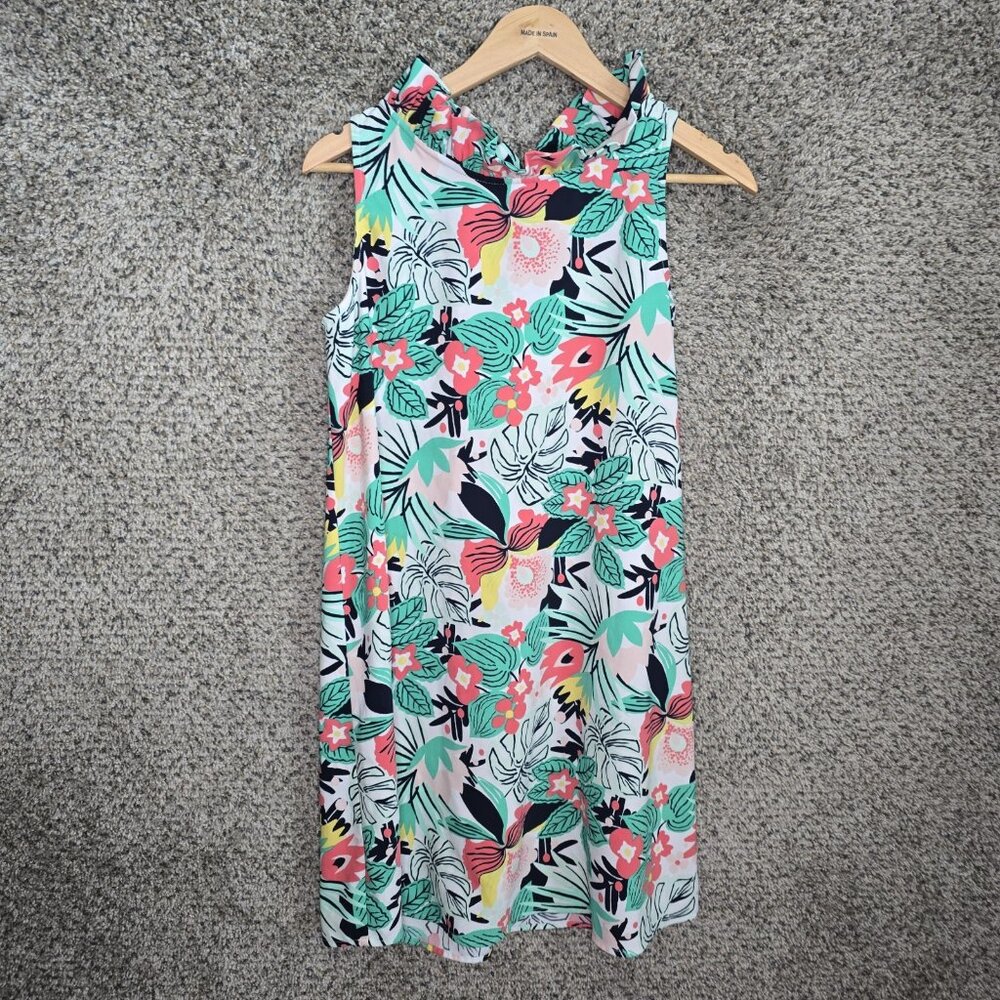 Crown & Ivy Dress Womens Small Teal Floral Print Sleeveless Shift Mini Ladies